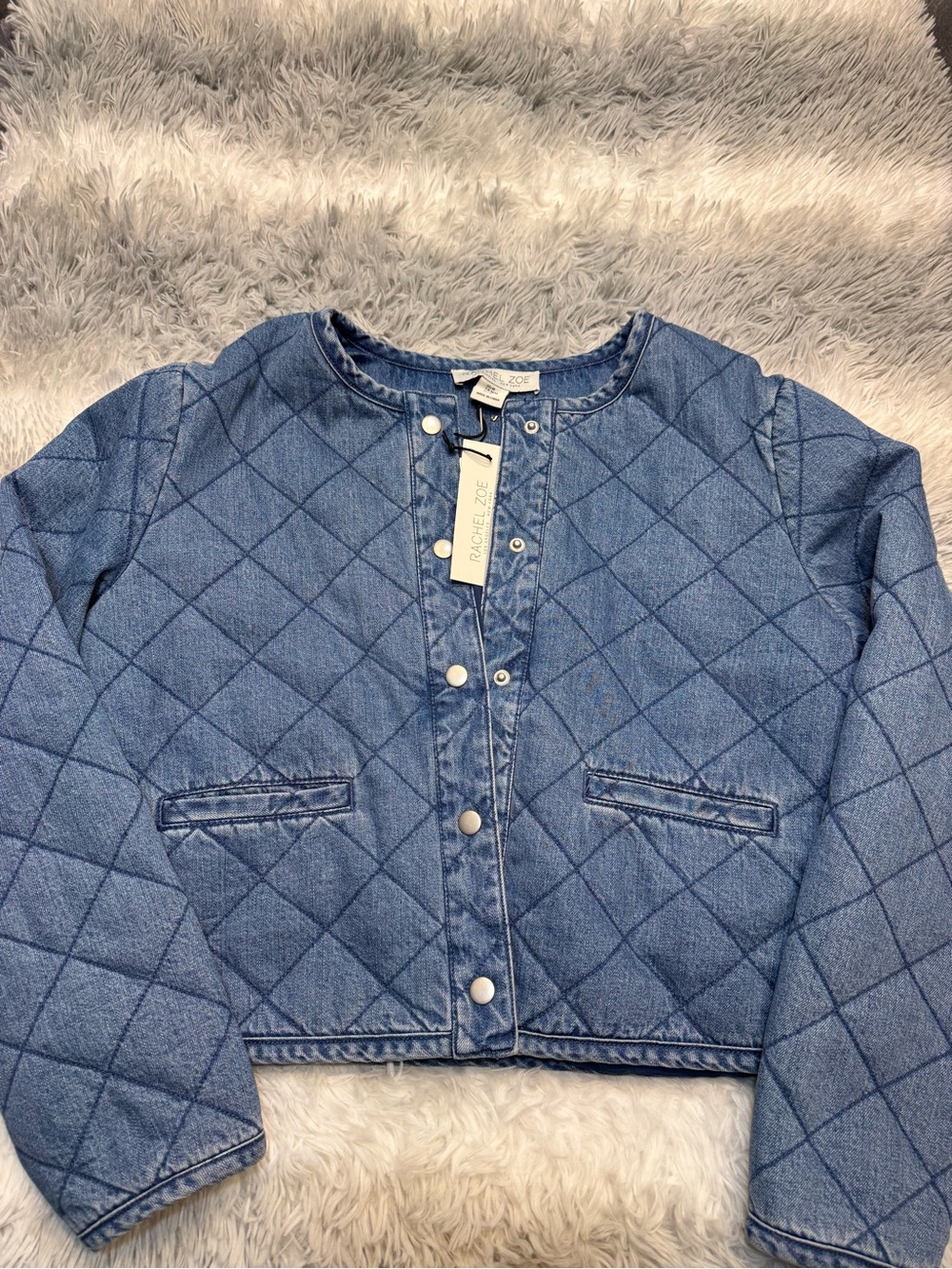 Rachel Zoe Quilted Denim Snap Jacket in Light Blue